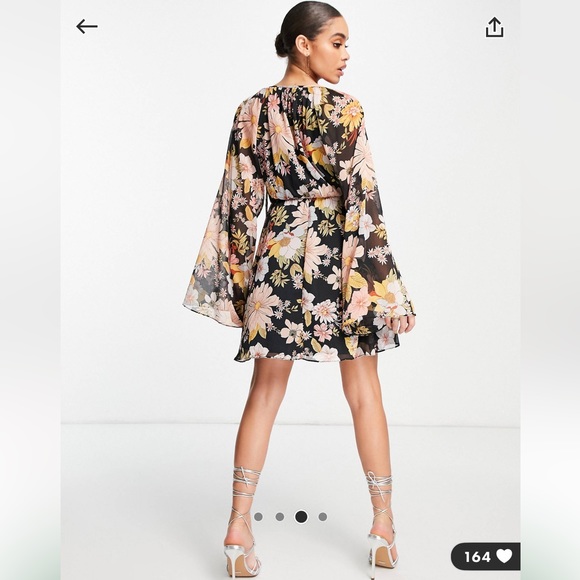 ASOS Design Keyhole Front Belted Mini Slater Dress in Retro Floral Print - Picture 3 of 6